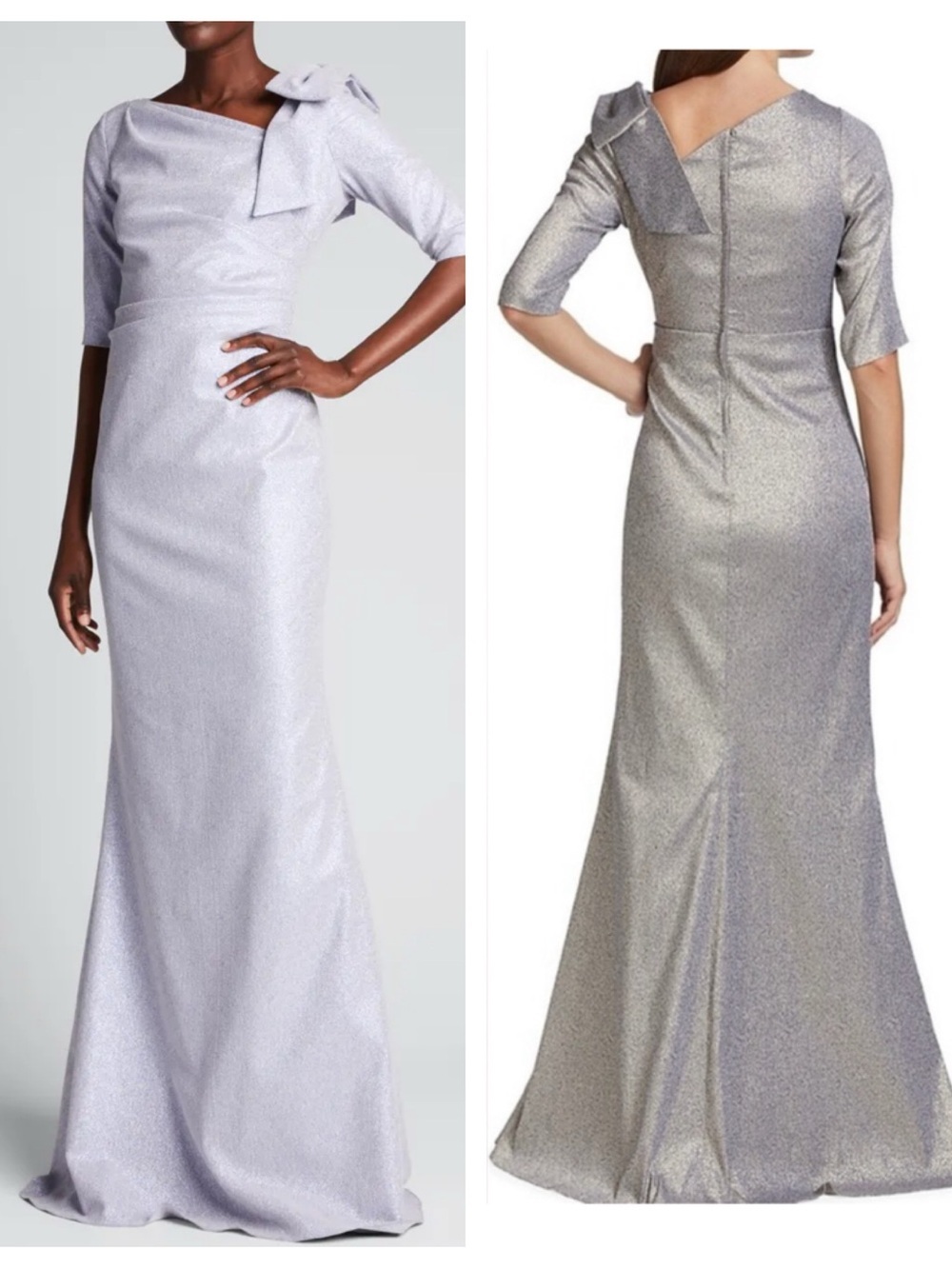 RICKIE FREEMAN FOR TERI JON
Bow-Shoulder Metallic Jacquard Gown